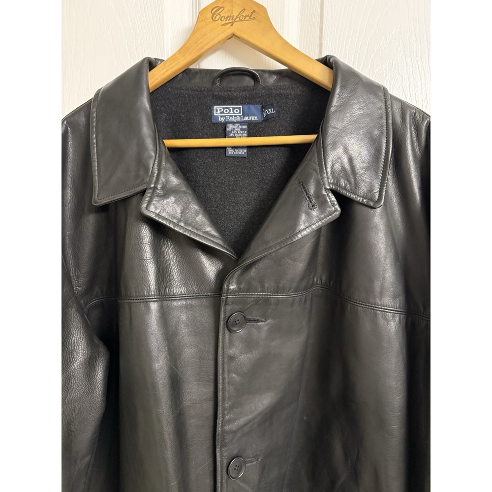 Vintage Polo Ralph Lauren Men's 2XL Black Leather Jacket Wool Lined Car Coat